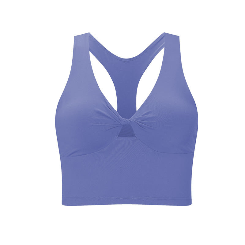 Soutien-gorge de sport et de yoga à fronces de couleur unie pour femme
