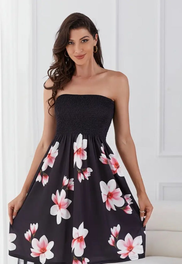 Women Fashion Sexy Floral Printed Tube Top Dress