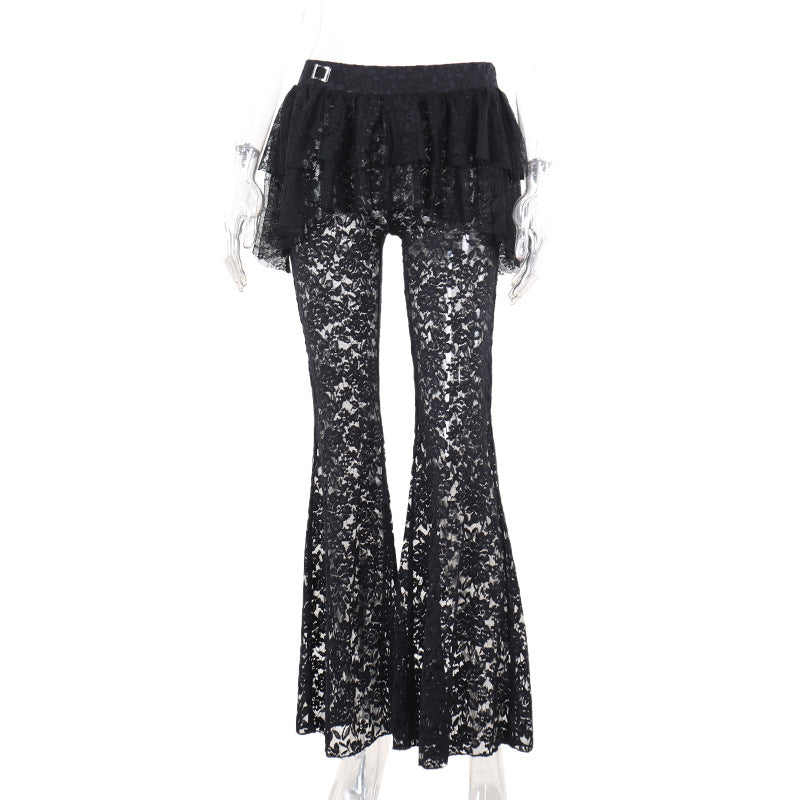 Falda pantalón de encaje gótico irregular sexy a la moda para mujer
