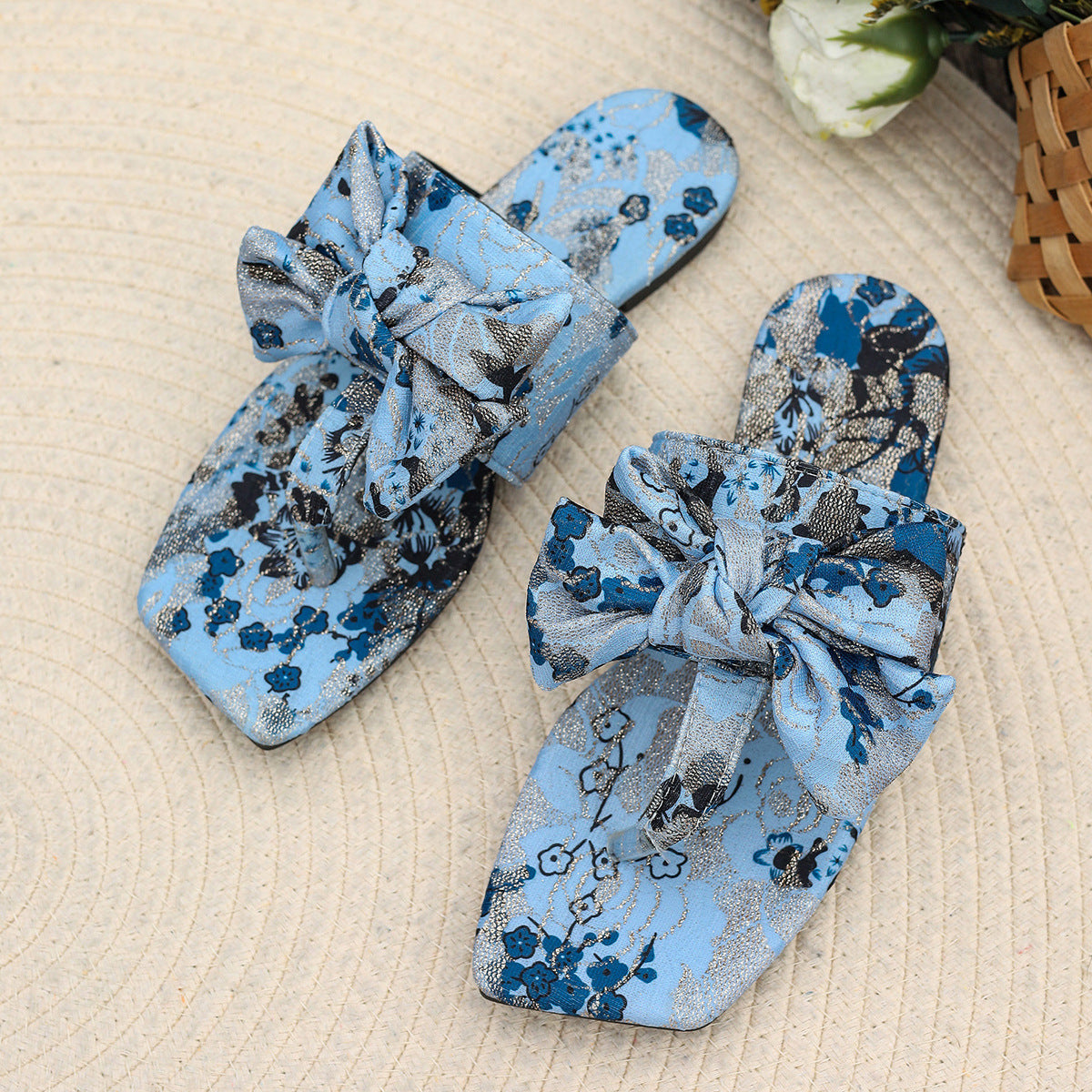 Pantuflas planas con lazo multicolor informales a la moda para mujer