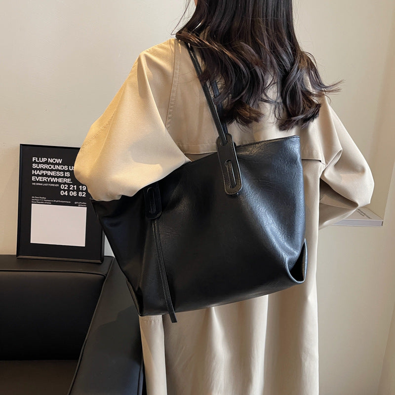 Grand sac fourre-tout décontracté de couleur unie pour femme