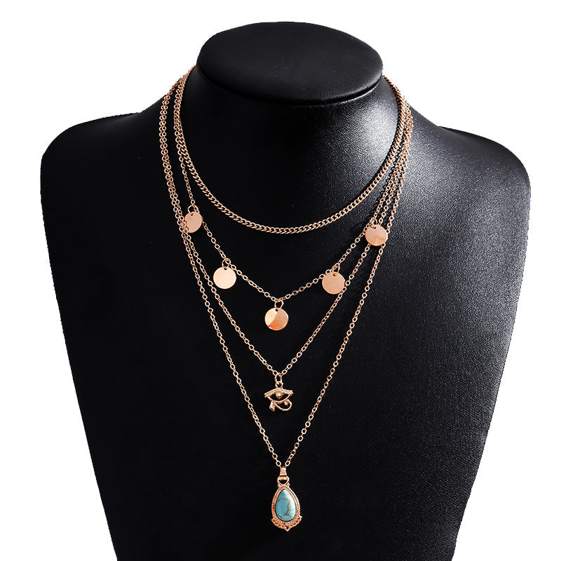 Collar con borlas de ojo de la suerte turquesa bohemio