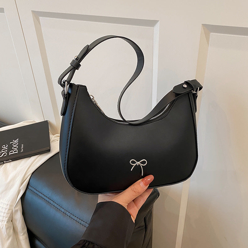 Women Casual Solid Color Shoulder Bag with Bowknot Decoration