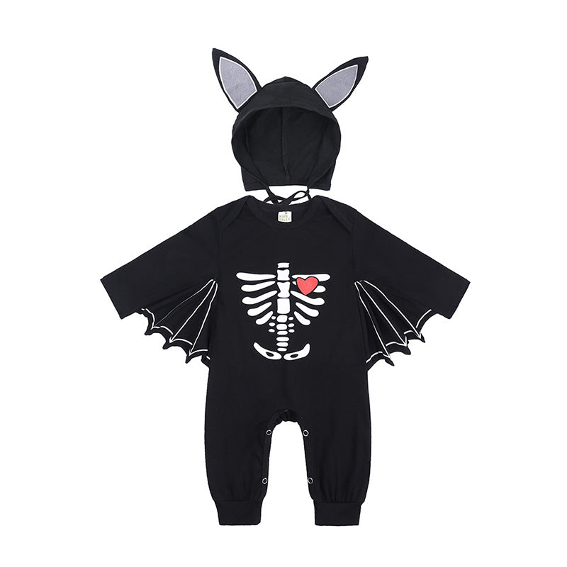 Halloween Baby Cotton Skeleton Romper with Bat Design