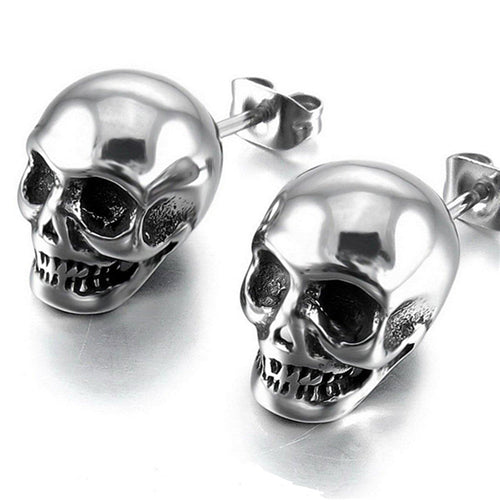 Pendientes de calavera de plata retro de moda para hombre y mujer
