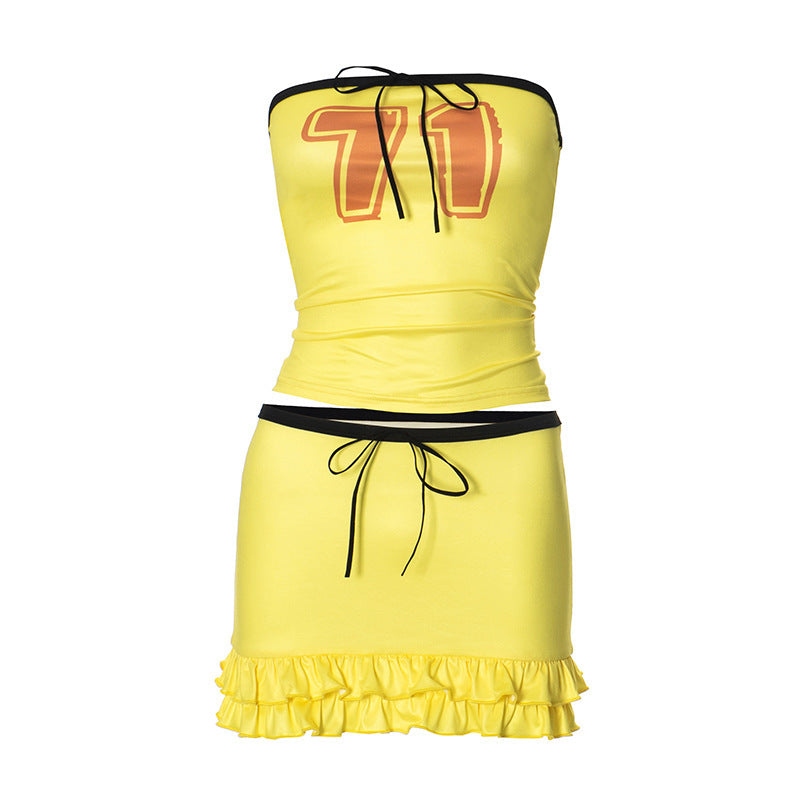 Conjunto de dos piezas de top y falda sexy sin tirantes para mujer
