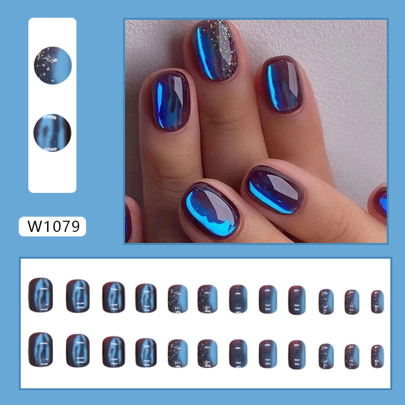 Nail Art Aurora Flash Court Nail Art Galaxie Automne Bleu Paillettes