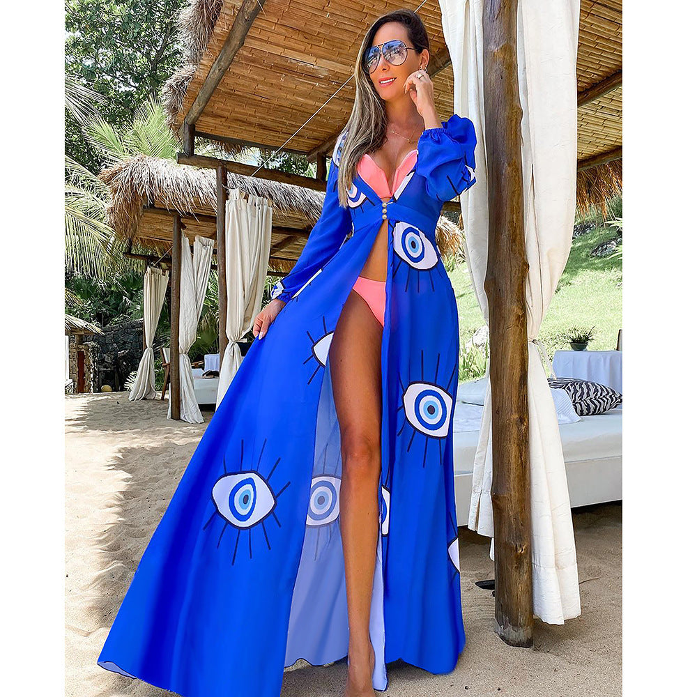 Women Casual Boho Vacation Evil Eye Swimwear Cover Up