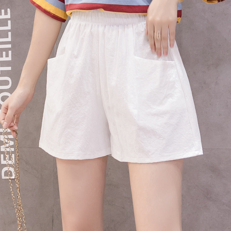 Pantalones cortos casuales de lino y algodón de color liso a la moda para mujer