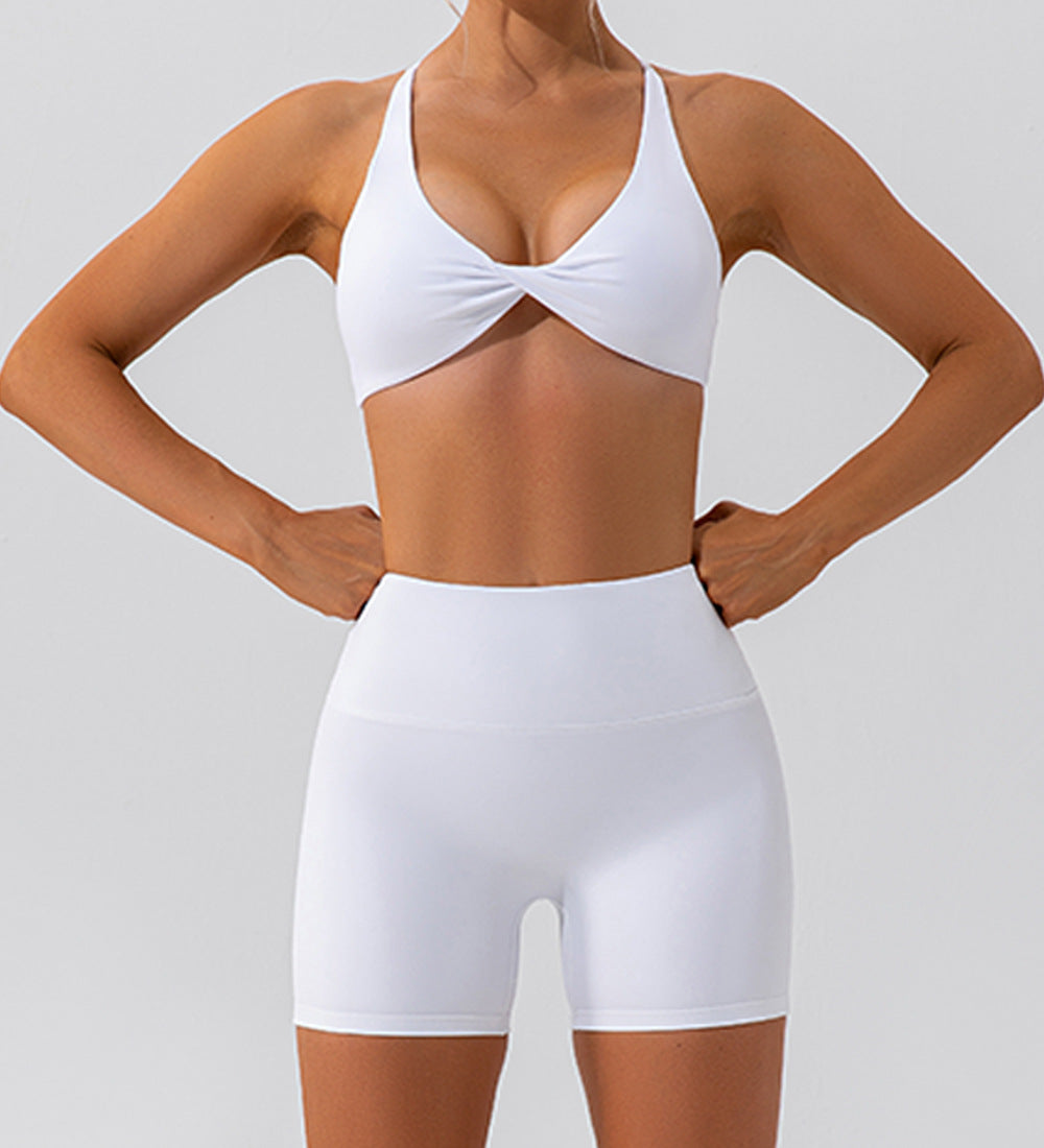 Conjunto de top corto con cuello halter de color liso a la moda para mujer