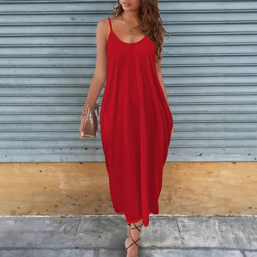 Women Casual Solid Color Sling Dress in Milk Fiber