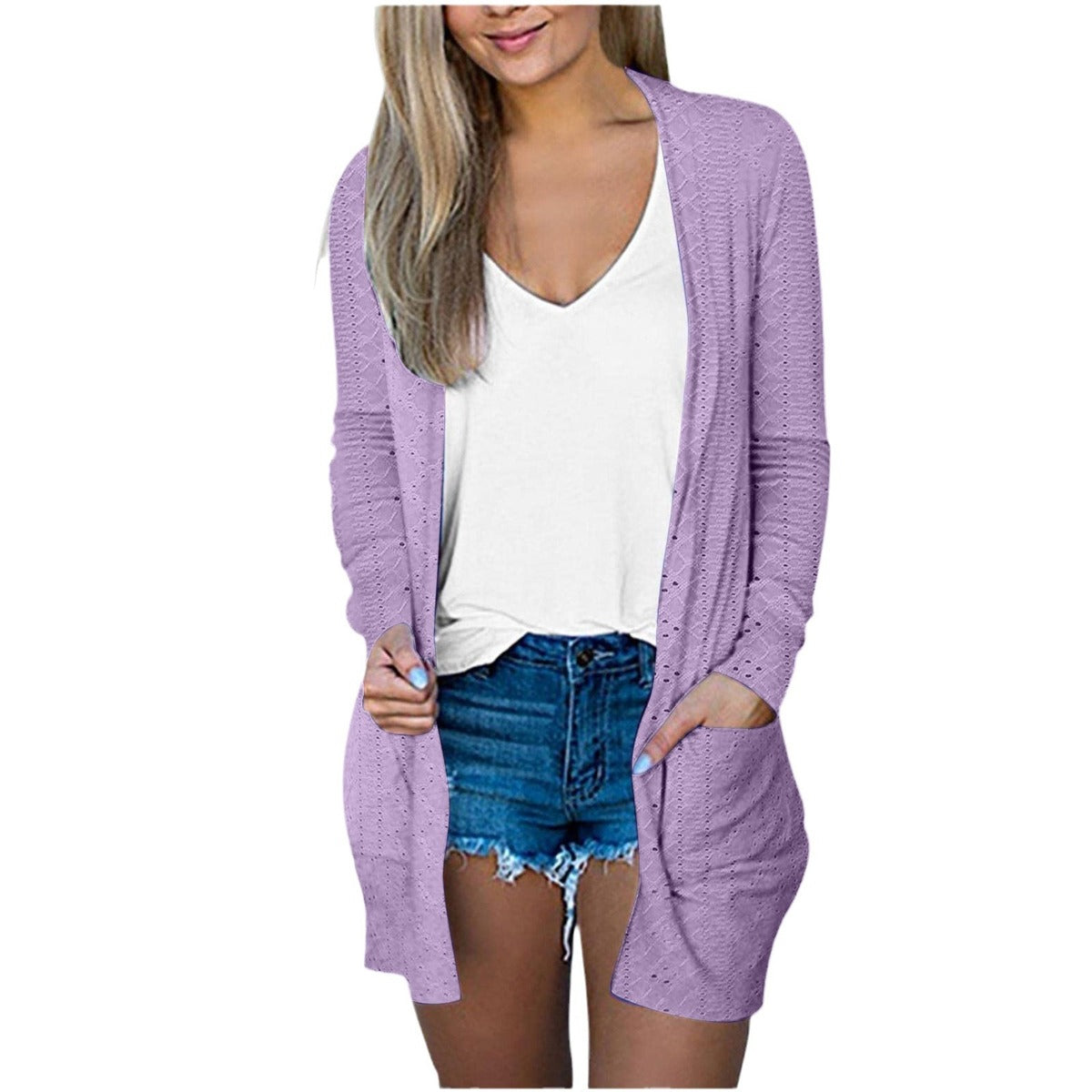 Manteau décontracté à manches longues pour femme, couleur unie