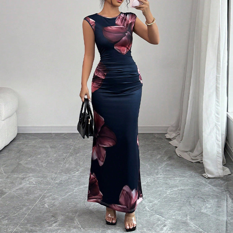 Robe sans manches sexy à imprimé floral pour femme