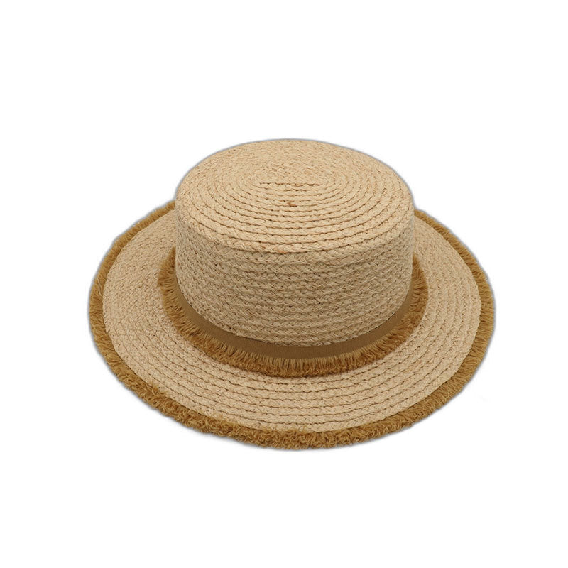Chapeau de plage à large bord en paille tissée pour femme