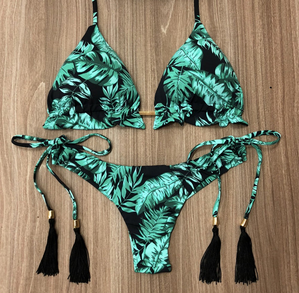Maillot de bain bikini dos nu imprimé sexy pour femme