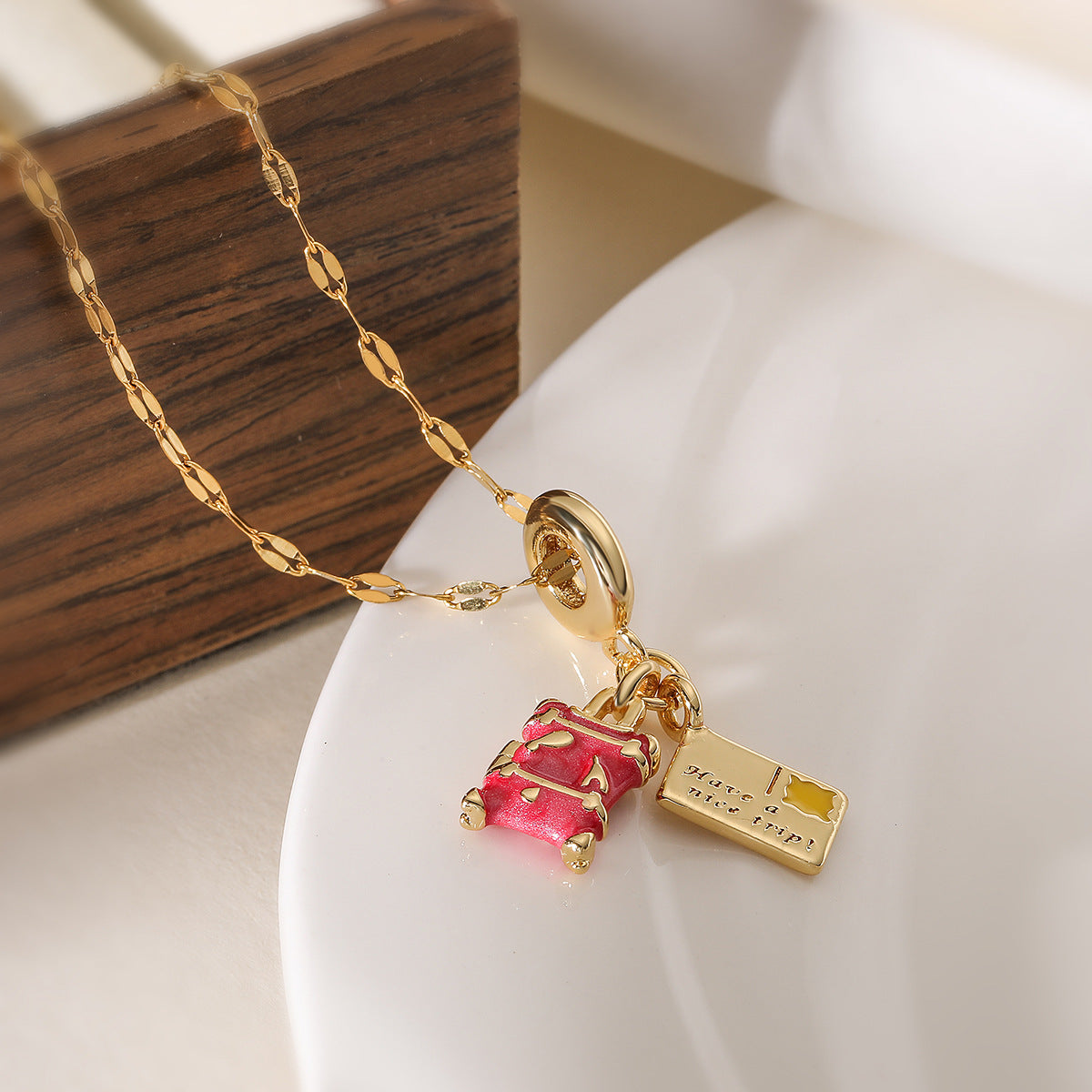 Collar con colgante geométrico de gota de aceite bañado en bronce para mujer