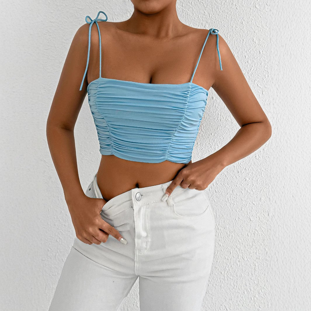 Women Fashion Sexy Solid Color Pleated Camisole