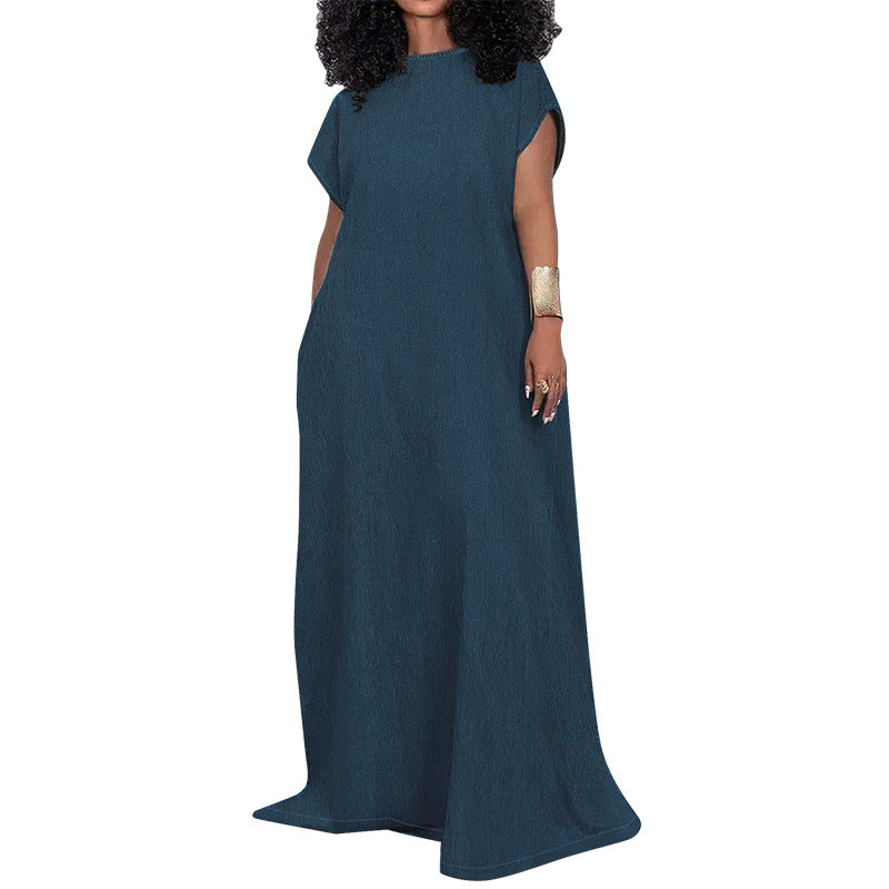Vestido vaquero informal, sencillo, de talla grande, sin mangas y sin espalda para mujer