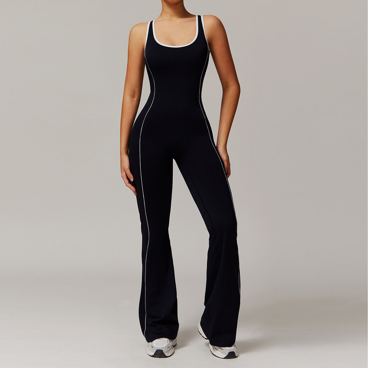 Women Yoga Contrast Stitching Backless Jumpsuits