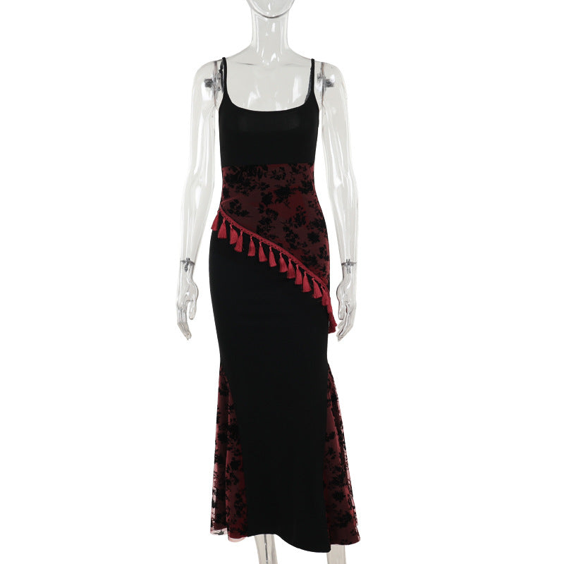 Robe sexy et élégante à bretelles spaghetti en dentelle style gothique pour femme