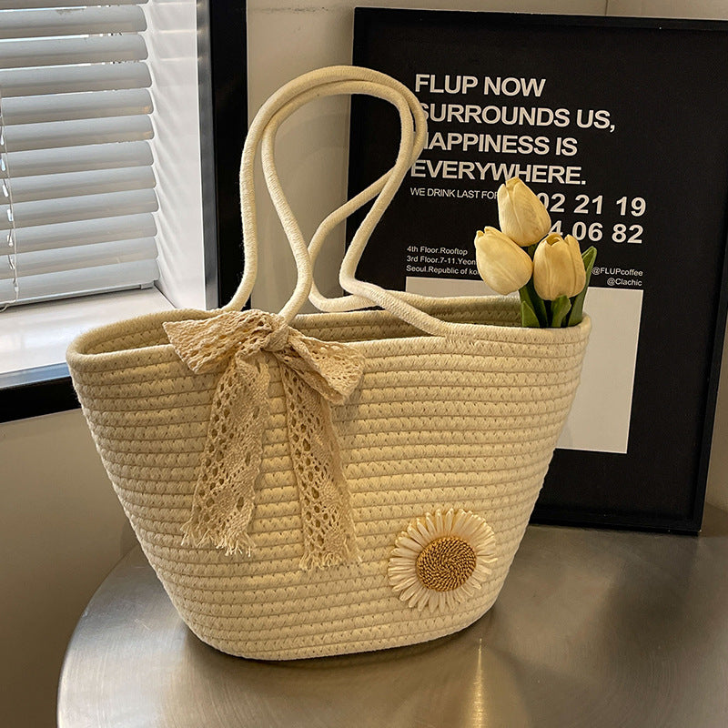 Large Capacity Woven Cotton Tote Beach Bag