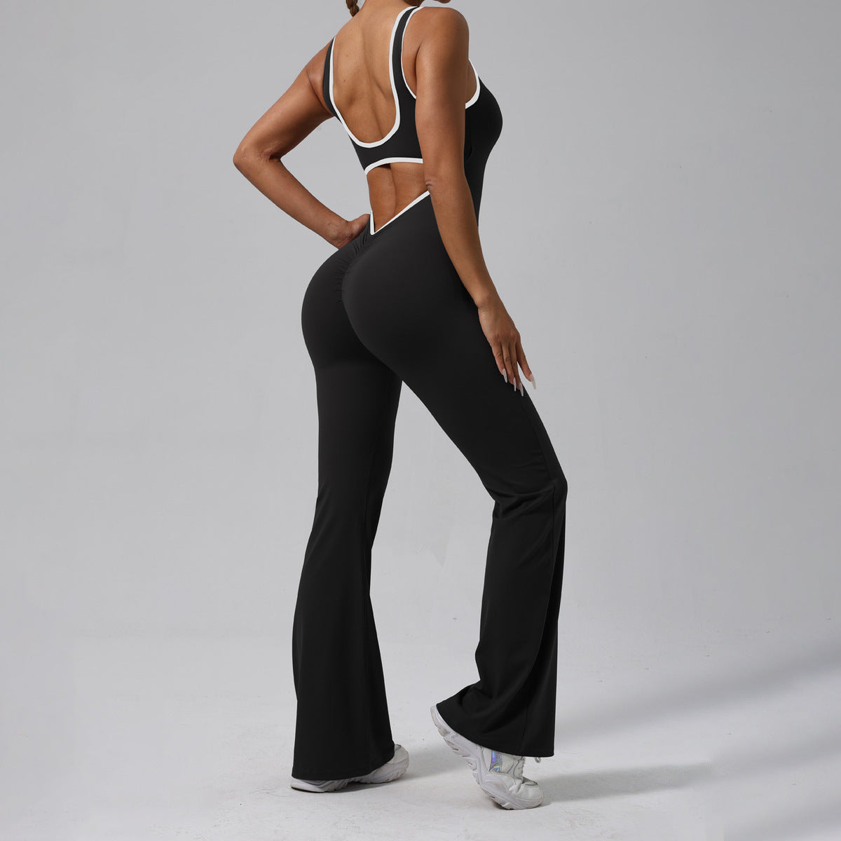 Contrast Color Yoga Backless Running Jumpsuits for Women