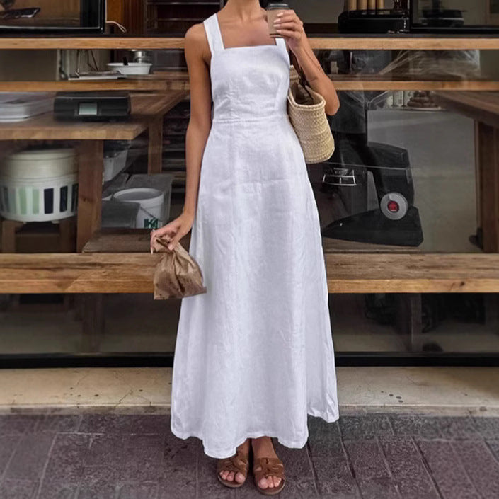 Vestido largo informal de verano para mujer, color liso, sin espalda
