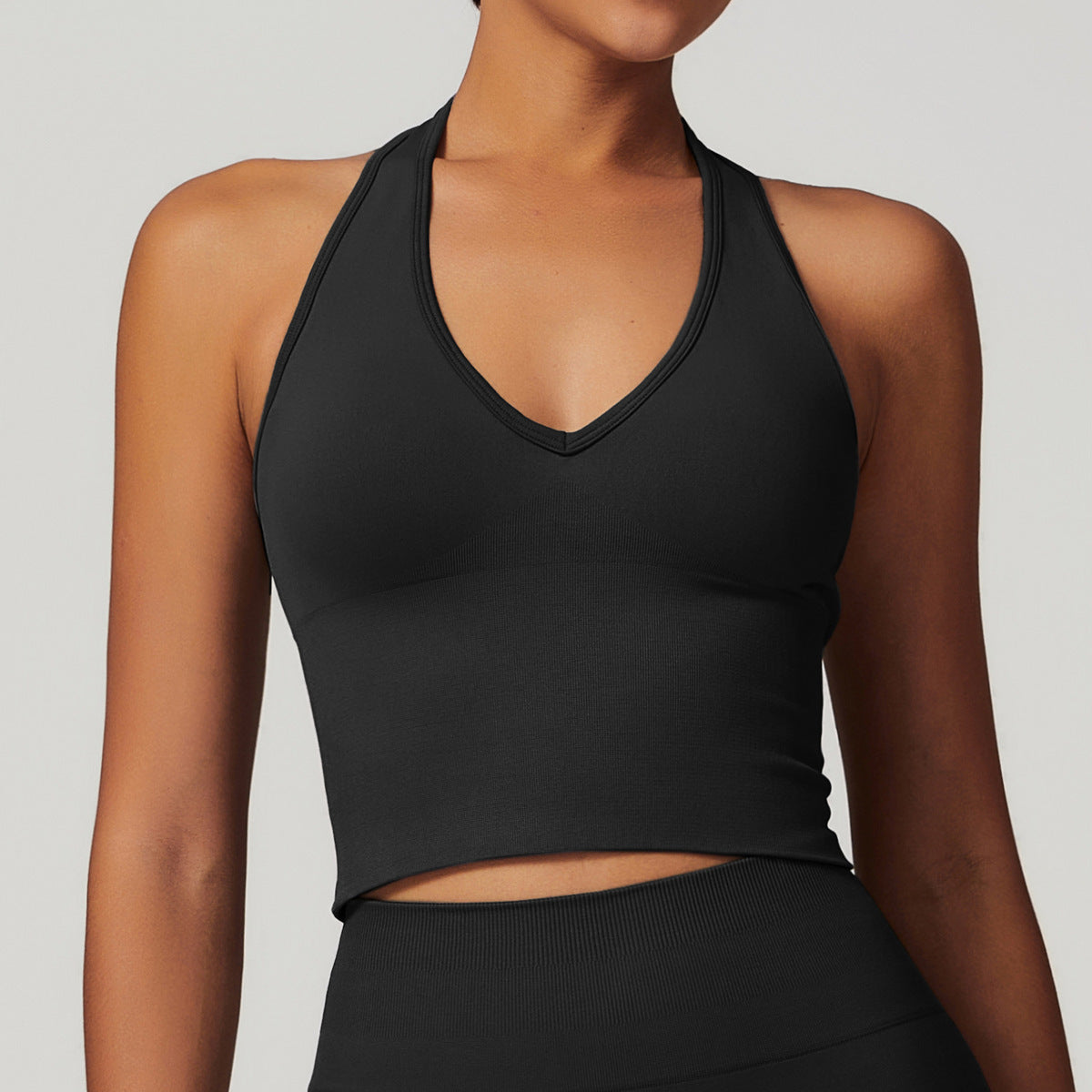 Soutien-gorge de sport sexy à col licou pour femme, couleur unie