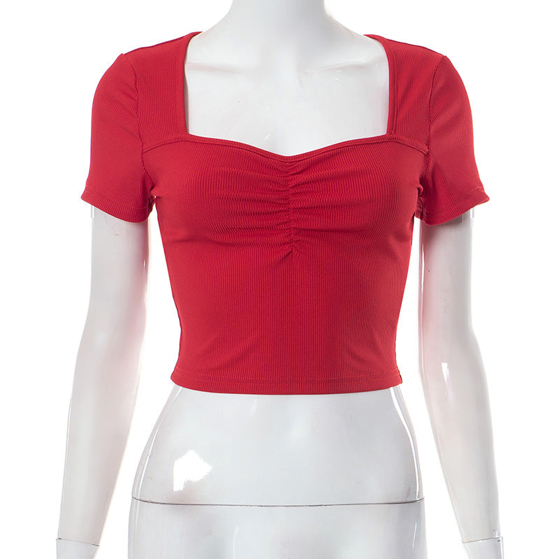 Women Fashion Edgy Solid Color Short Sleeve Crop Blank T-Shirt
