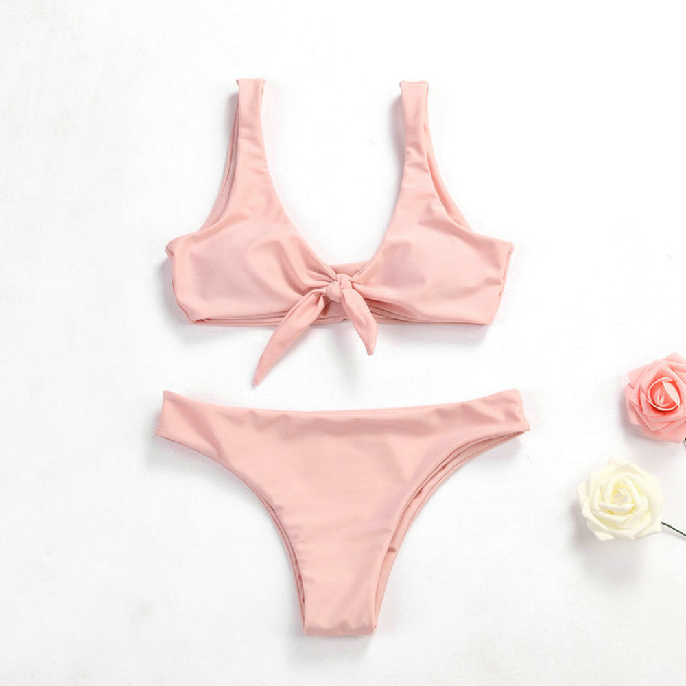 Maillot de bain bikini sexy à lacets de couleur unie pour femmes