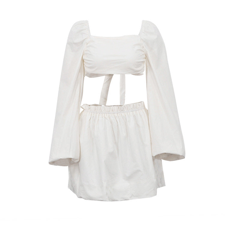 Ensemble deux pièces en coton de couleur unie pour femme