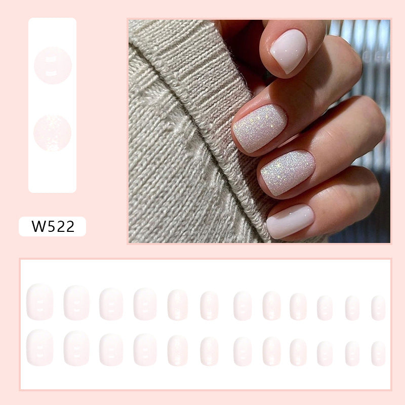 Faux ongles simples, roses, tendres, doux, mignons, à paillettes Aurora