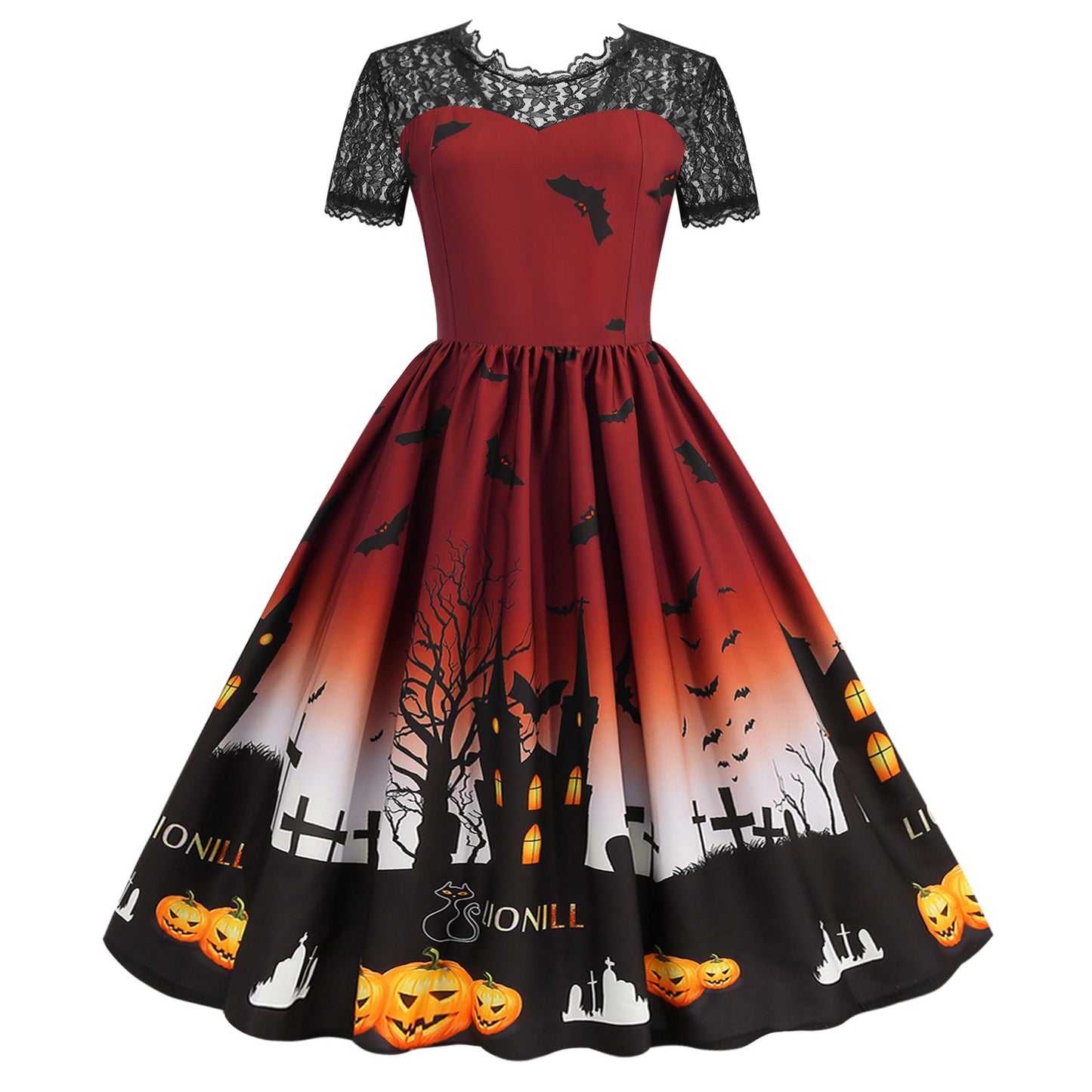 Robe en dentelle décontractée à imprimé citrouille d'Halloween pour femme