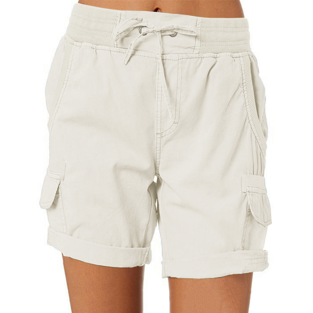 Short taille haute décontracté de couleur unie pour femme