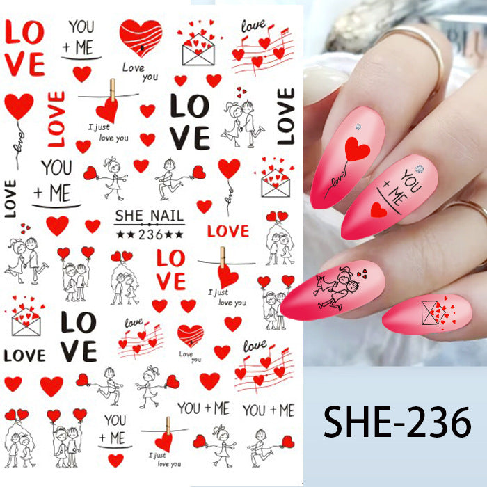 Pegatinas de uñas con diseño de amor para San Valentín