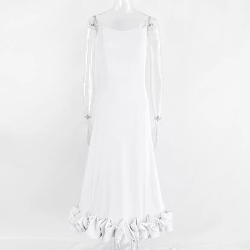 Women Fashion Elegant Solid Color Spaghetti Strap Dress