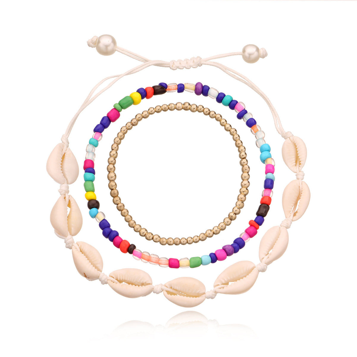 Conjunto de tobilleras de playa con perlas y conchas de Woen Fashion Vacation