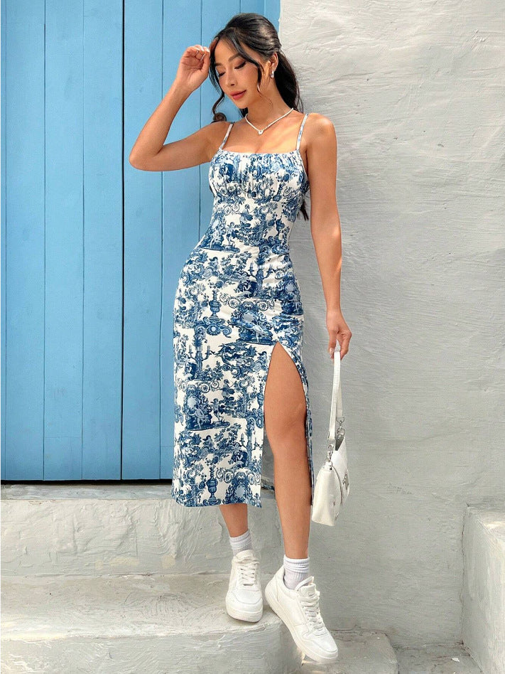 Women Fashion Sexy Leopard Printed Spaghetti Strap Dress