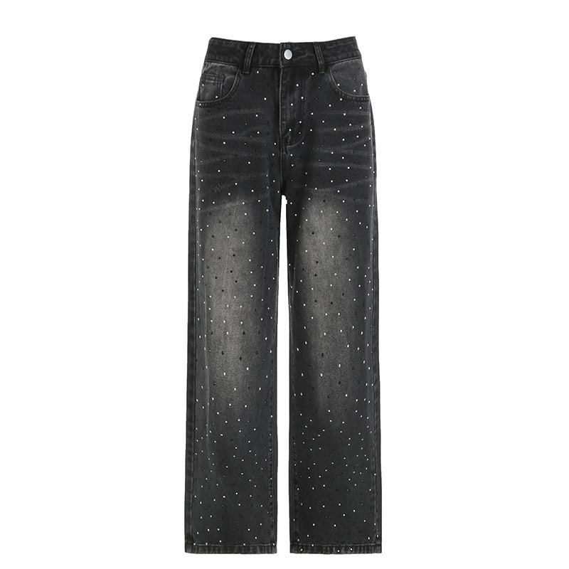 Jeans larges à strass pour femmes