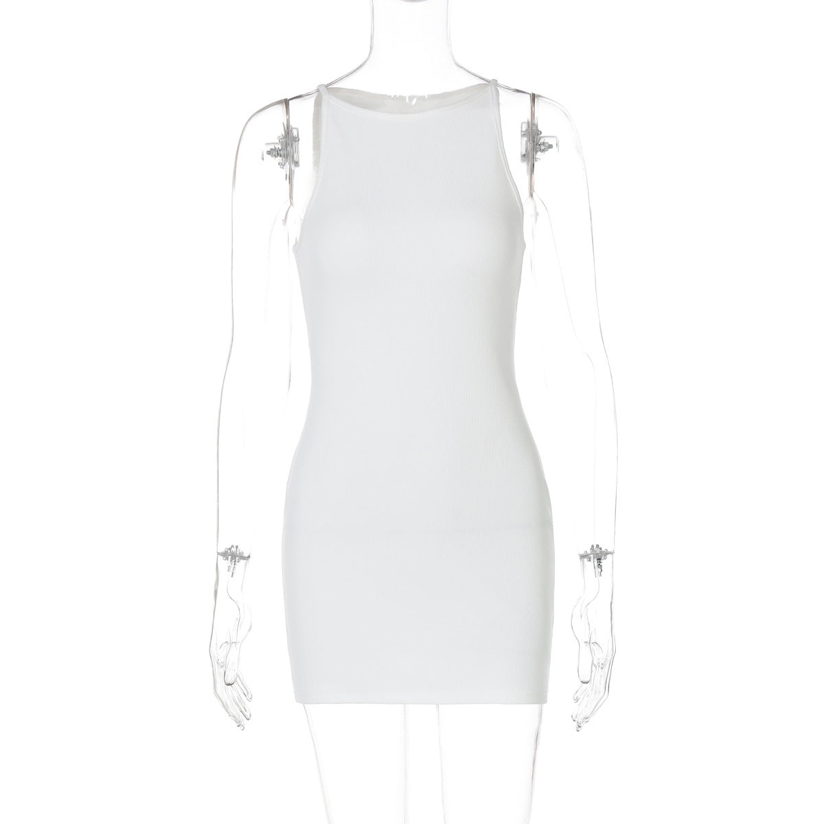 Vestido corto informal de verano para mujer, sin mangas, de color liso y cuello redondo