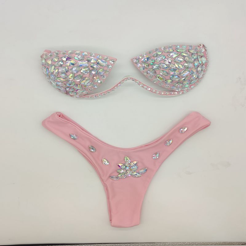 Traje de baño bikini sexy con diamantes de imitación a la moda para mujer