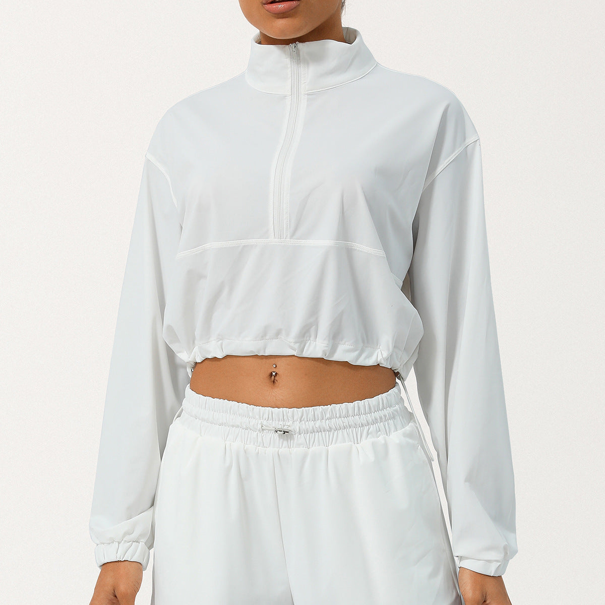 Veste de yoga décontractée à col montant et demi-fermeture éclair pour femme