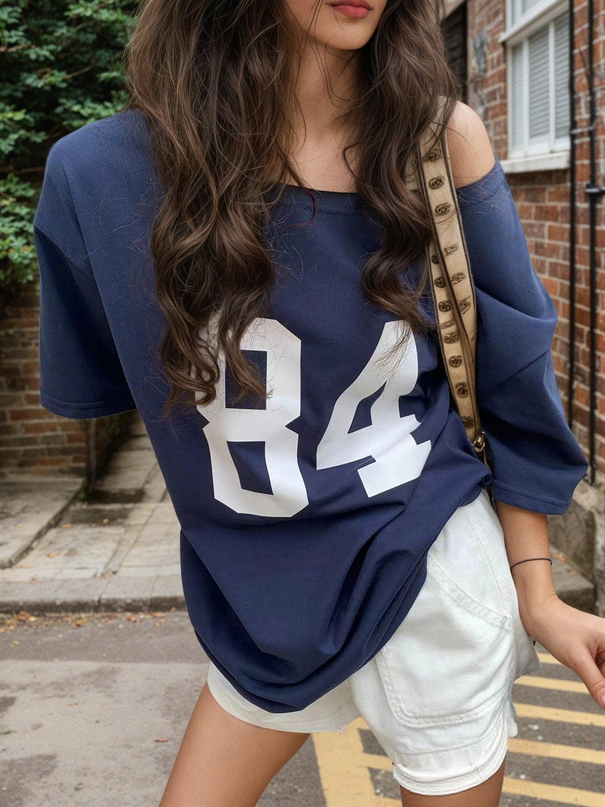 Camiseta informal holgada con estampado digital para mujer, poliéster y elastano.