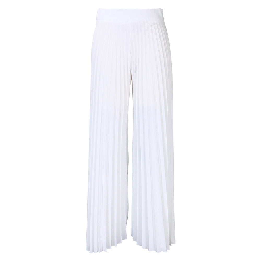 Pantalones anchos plisados de color liso informales a la moda para mujer