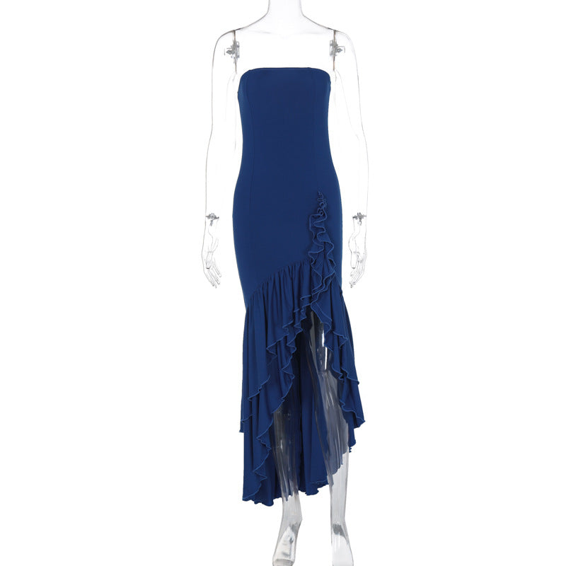 Robe tube irrégulière sexy à volants pour femmes