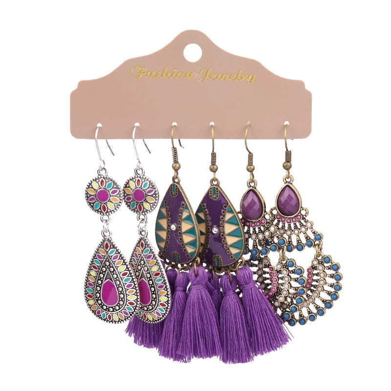Conjunto de pendientes con borlas creativas retro de estilo étnico bohemio
