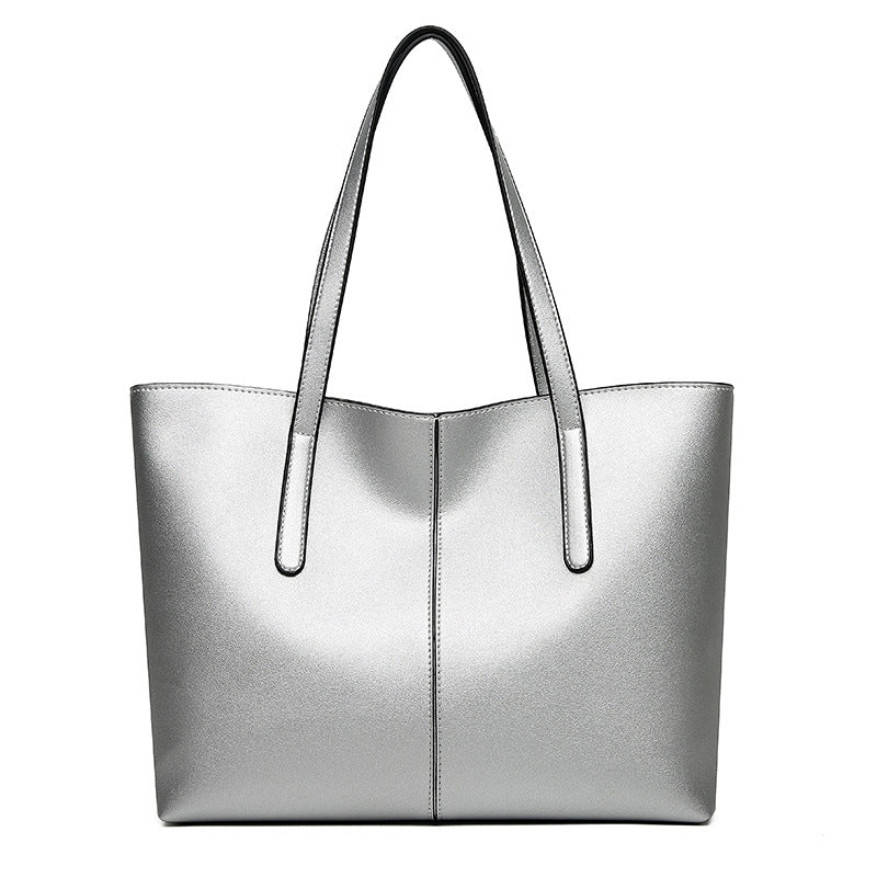 Sac fourre-tout en PU de grande capacité pour femme, couleur unie, avec fermeture éclair