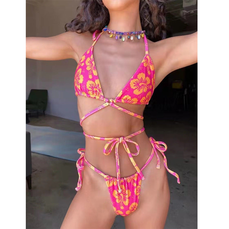 Bikini sexy con cuello halter y estampado floral a la moda para mujer
