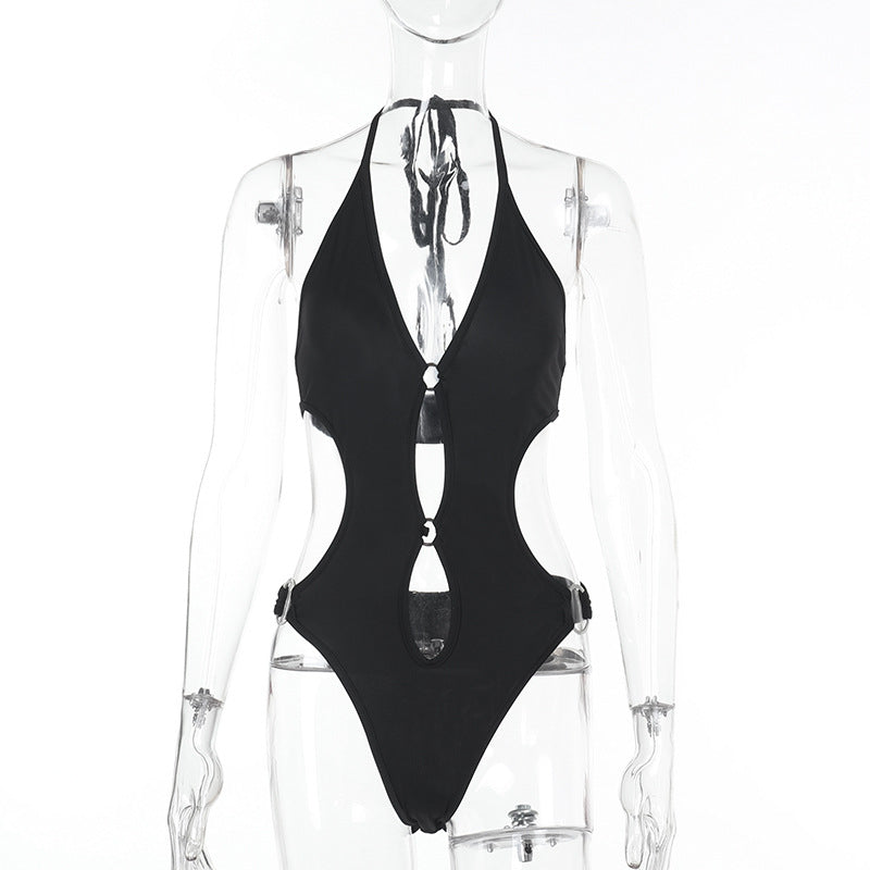 Traje de baño sexy con cuello halter y aberturas para mujer
