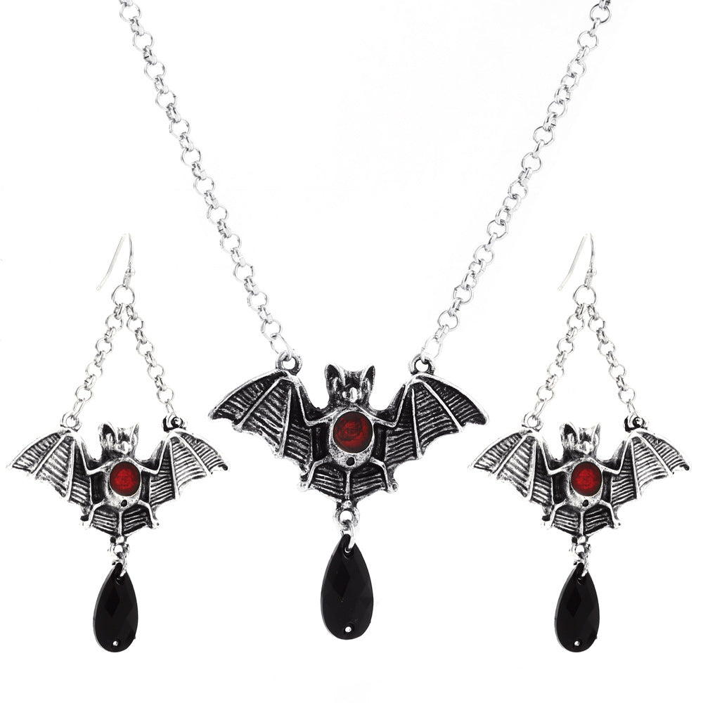 Conjunto de joyas de cruz de murciélago gótica oscura para mujer de Halloween